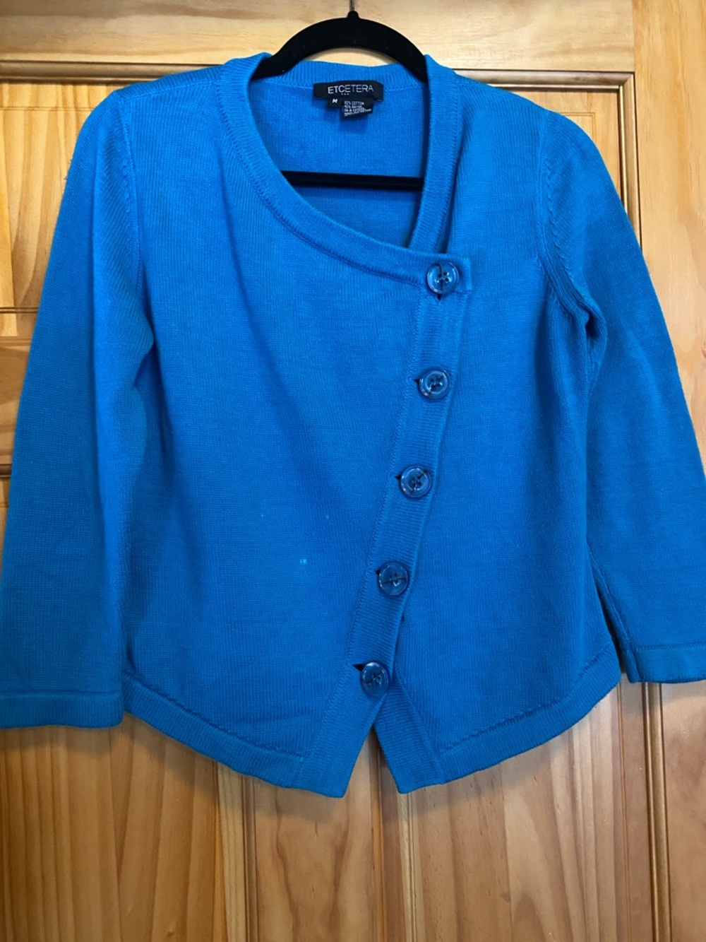 Etcetera Bright Turquoise Button-Front Asymmetrical Cardigan